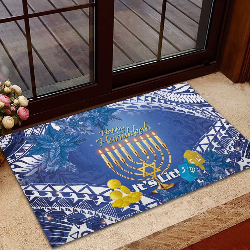 Hanukkah Jewish Festival Rubber Doormat It's Lit - Polynesian Pattern