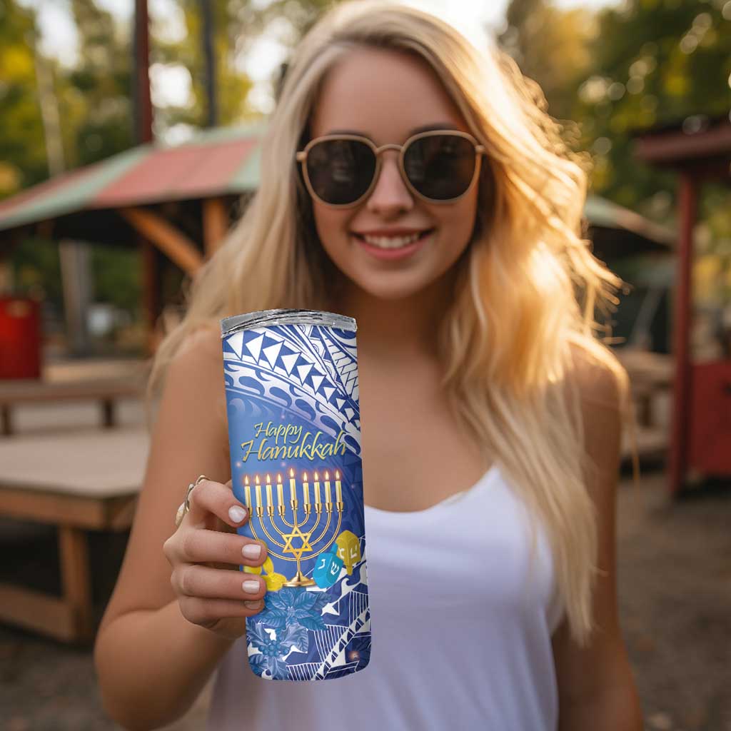 Personalised Hanukkah Jewish Festival Skinny Tumbler It's Lit - Polynesian Pattern