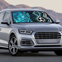 Turquoise Aotearoa Auto Sun Shade Taniko Motifs With Paua Shell Kowhaiwhai - Polynesian Pride