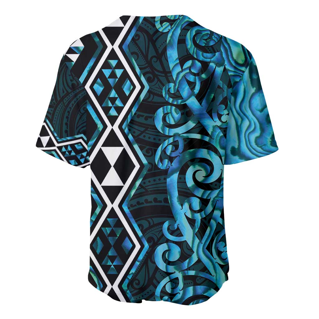 Turquoise Aotearoa Baseball Jersey Taniko Motifs With Paua Shell Kowhaiwhai