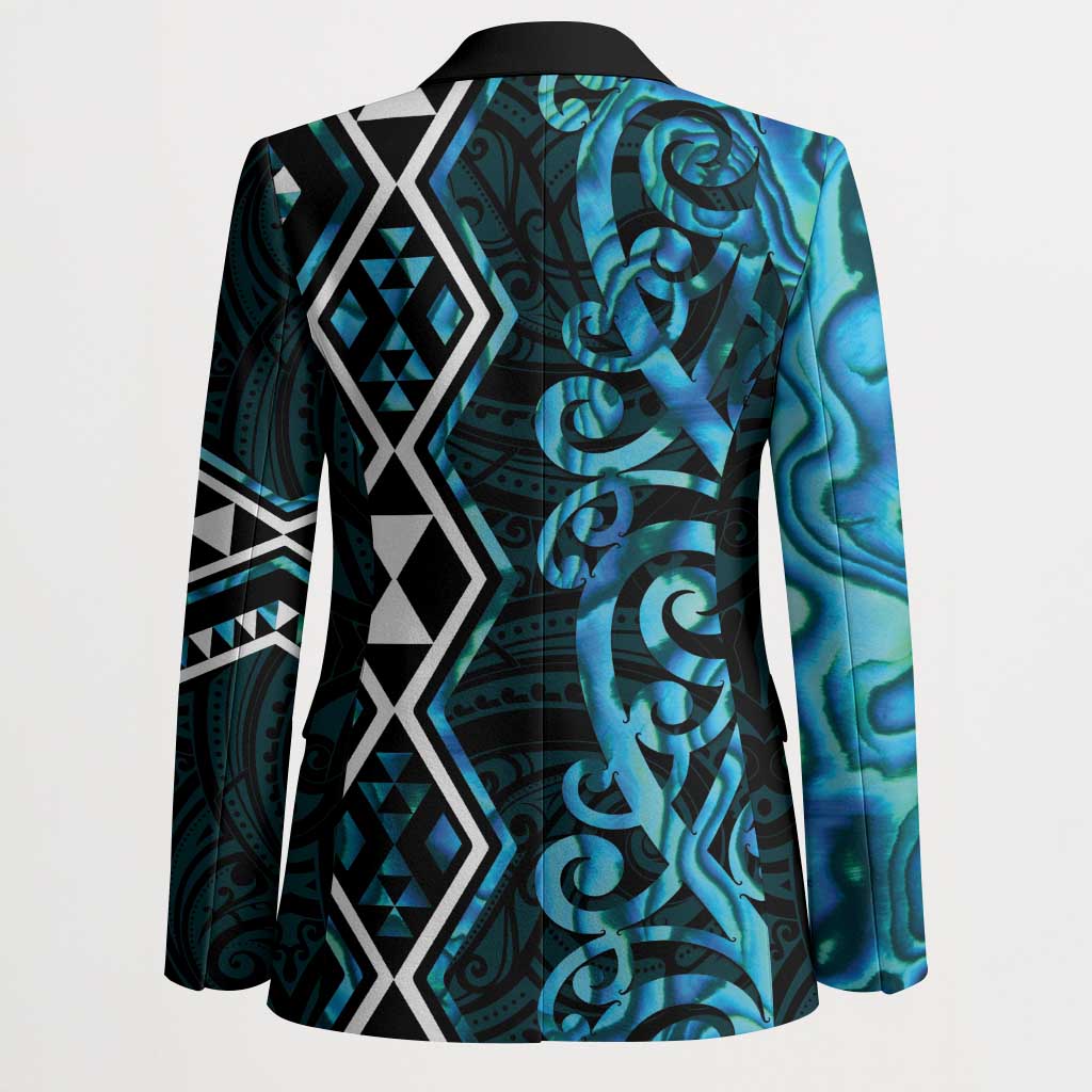 Turquoise Aotearoa Blazer Taniko Motifs With Paua Shell Kowhaiwhai - Polynesian Pride