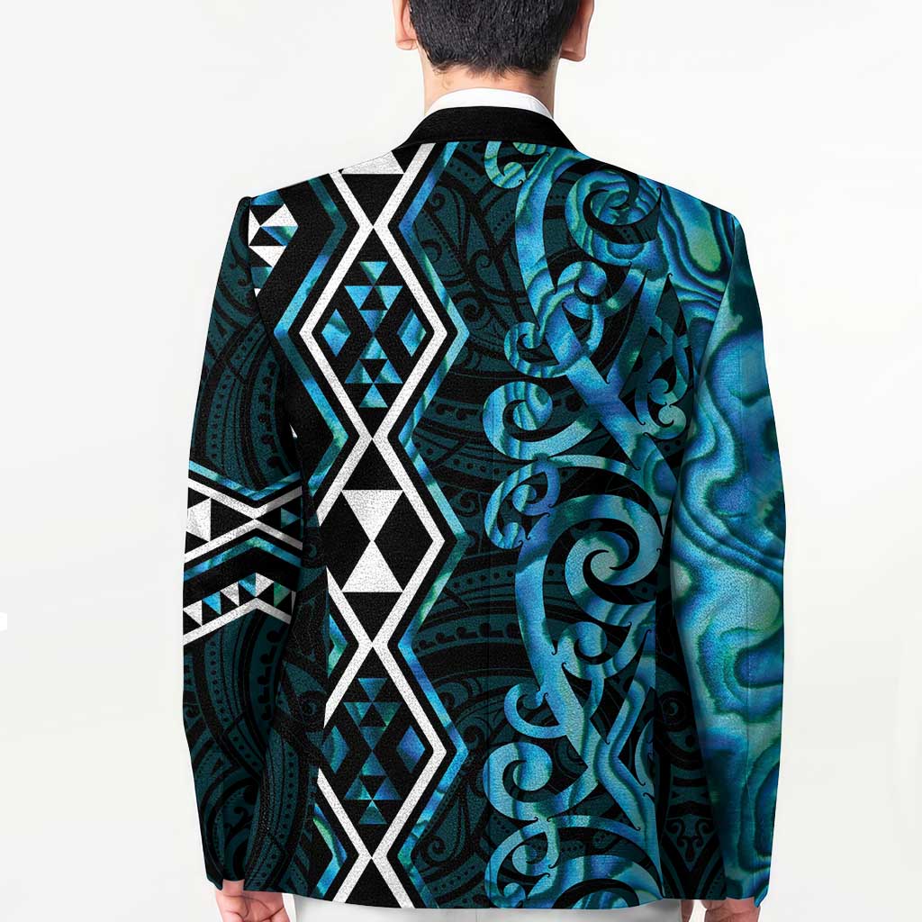 Turquoise Aotearoa Blazer Taniko Motifs With Paua Shell Kowhaiwhai - Polynesian Pride