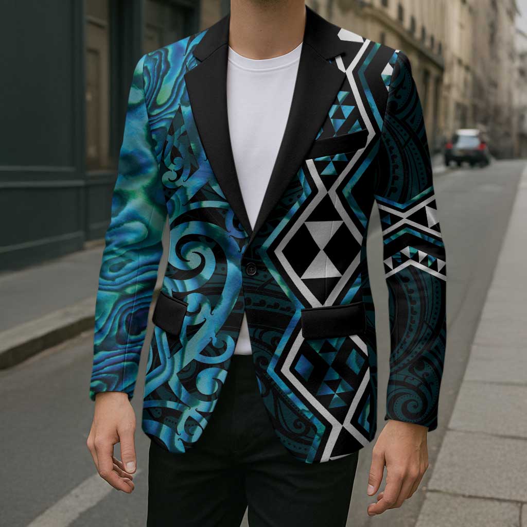 Turquoise Aotearoa Blazer Taniko Motifs With Paua Shell Kowhaiwhai - Polynesian Pride