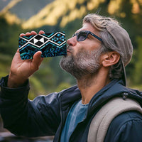 Turquoise Aotearoa 4 in 1 Can Cooler Tumbler Taniko Motifs With Paua Shell Kowhaiwhai