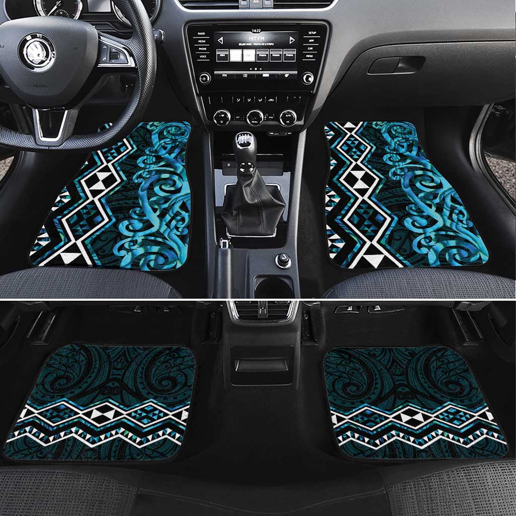 Turquoise Aotearoa Car Mats Taniko Motifs With Paua Shell Kowhaiwhai