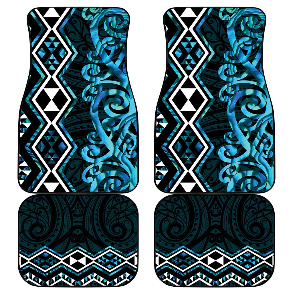 Turquoise Aotearoa Car Mats Taniko Motifs With Paua Shell Kowhaiwhai