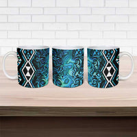 Turquoise Aotearoa Ceramic Mug Taniko Motifs With Paua Shell Kowhaiwhai - Polynesian Pride