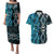 Turquoise Aotearoa Couples Matching Puletasi and Hawaiian Shirt Taniko Motifs With Paua Shell Kowhaiwhai