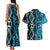 Turquoise Aotearoa Couples Matching Tank Maxi Dress and Hawaiian Shirt Taniko Motifs With Paua Shell Kowhaiwhai