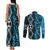 Turquoise Aotearoa Couples Matching Tank Maxi Dress and Long Sleeve Button Shirt Taniko Motifs With Paua Shell Kowhaiwhai