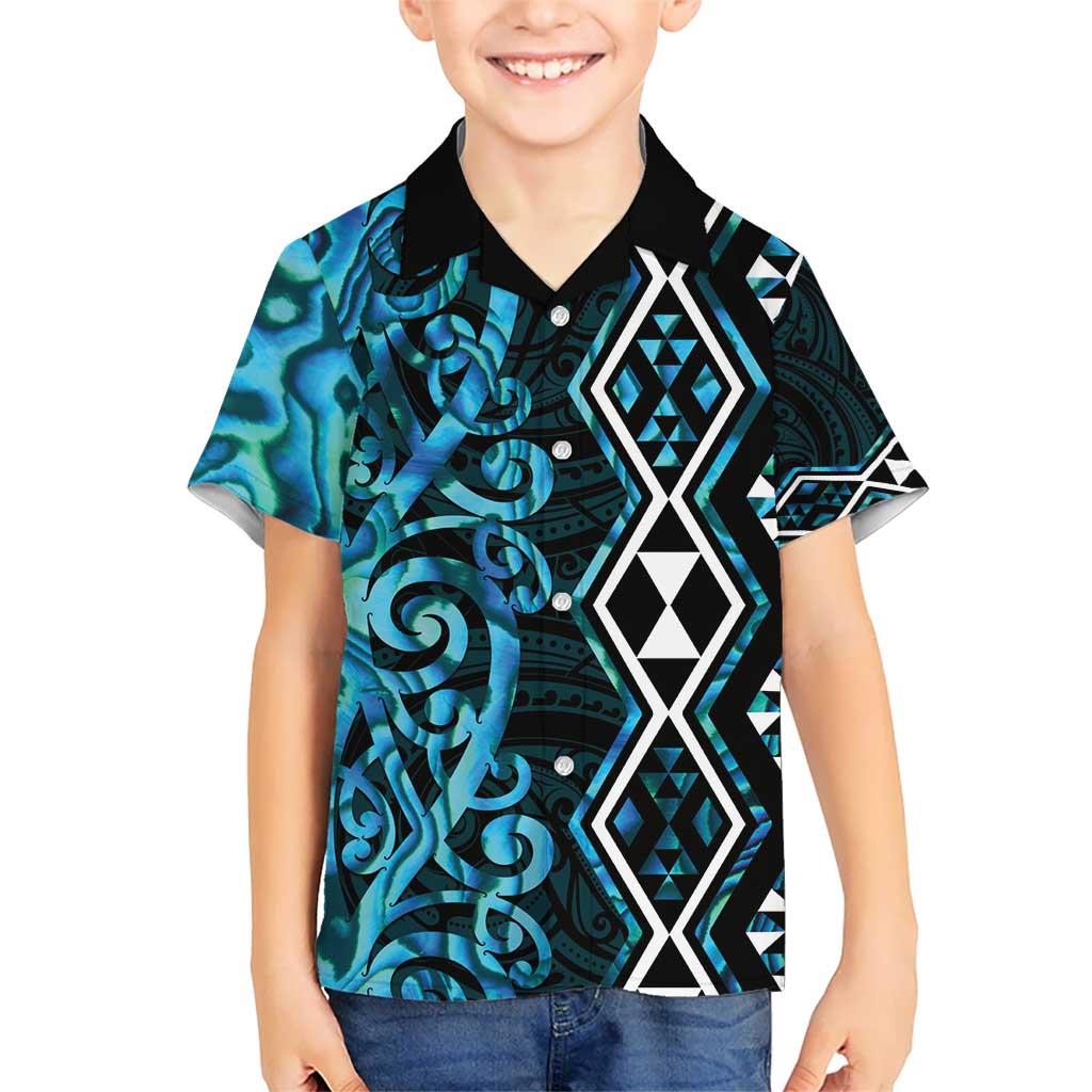 Turquoise Aotearoa Hawaiian Shirt Taniko Motifs With Paua Shell Kowhaiwhai