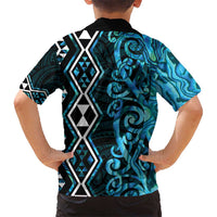 Turquoise Aotearoa Hawaiian Shirt Taniko Motifs With Paua Shell Kowhaiwhai