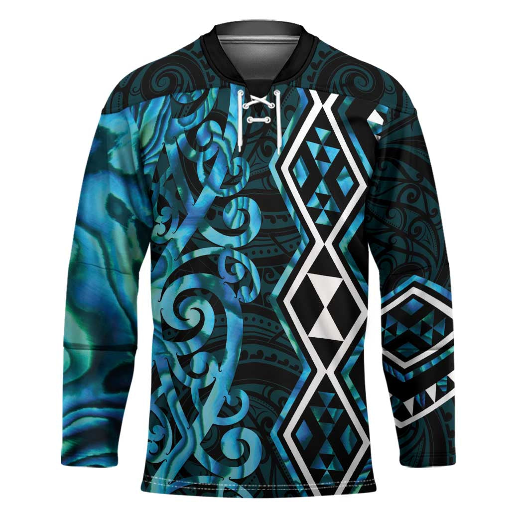 Turquoise Aotearoa Hockey Jersey Taniko Motifs With Paua Shell Kowhaiwhai - Polynesian Pride