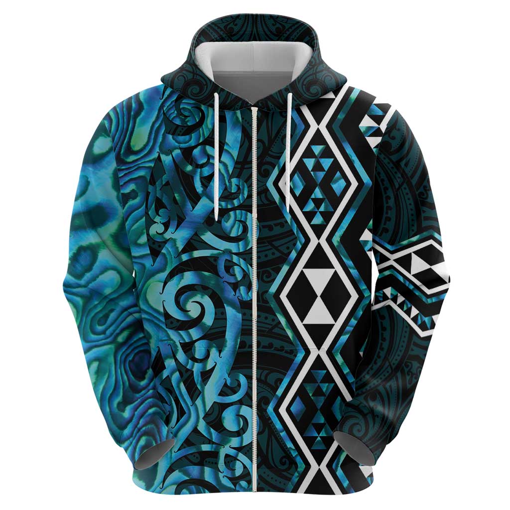 Turquoise Aotearoa Hoodie Taniko Motifs With Paua Shell Kowhaiwhai