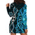 Turquoise Aotearoa Hoodie Dress Taniko Motifs With Paua Shell Kowhaiwhai