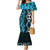 Turquoise Aotearoa Mermaid Dress Taniko Motifs With Paua Shell Kowhaiwhai