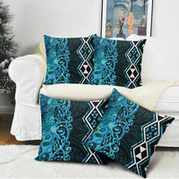 Turquoise Aotearoa Pillow Cover Taniko Motifs With Paua Shell Kowhaiwhai - Polynesian Pride