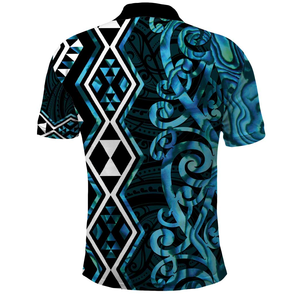 Turquoise Aotearoa Polo Shirt Taniko Motifs With Paua Shell Kowhaiwhai