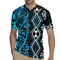 Turquoise Aotearoa Rugby Jersey Taniko Motifs With Paua Shell Kowhaiwhai