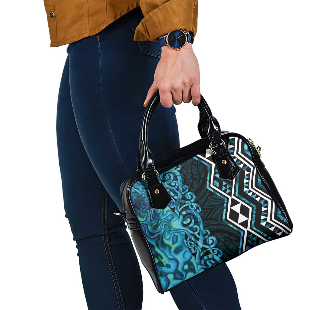 Turquoise Aotearoa Shoulder Handbag Taniko Motifs With Paua Shell Kowhaiwhai LT14 - Polynesian Pride
