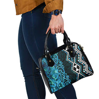 Turquoise Aotearoa Shoulder Handbag Taniko Motifs With Paua Shell Kowhaiwhai LT14 - Polynesian Pride
