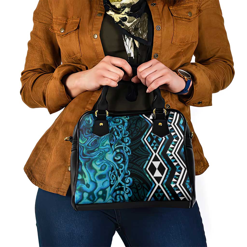 Turquoise Aotearoa Shoulder Handbag Taniko Motifs With Paua Shell Kowhaiwhai LT14 - Polynesian Pride