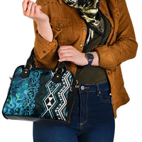 Turquoise Aotearoa Shoulder Handbag Taniko Motifs With Paua Shell Kowhaiwhai LT14 - Polynesian Pride