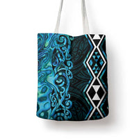 Turquoise Aotearoa Tote Bag Taniko Motifs With Paua Shell Kowhaiwhai - Polynesian Pride