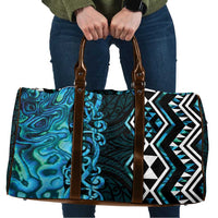Turquoise Aotearoa Travel Bag Taniko Motifs With Paua Shell Kowhaiwhai - Polynesian Pride