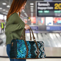 Turquoise Aotearoa Travel Bag Taniko Motifs With Paua Shell Kowhaiwhai - Polynesian Pride