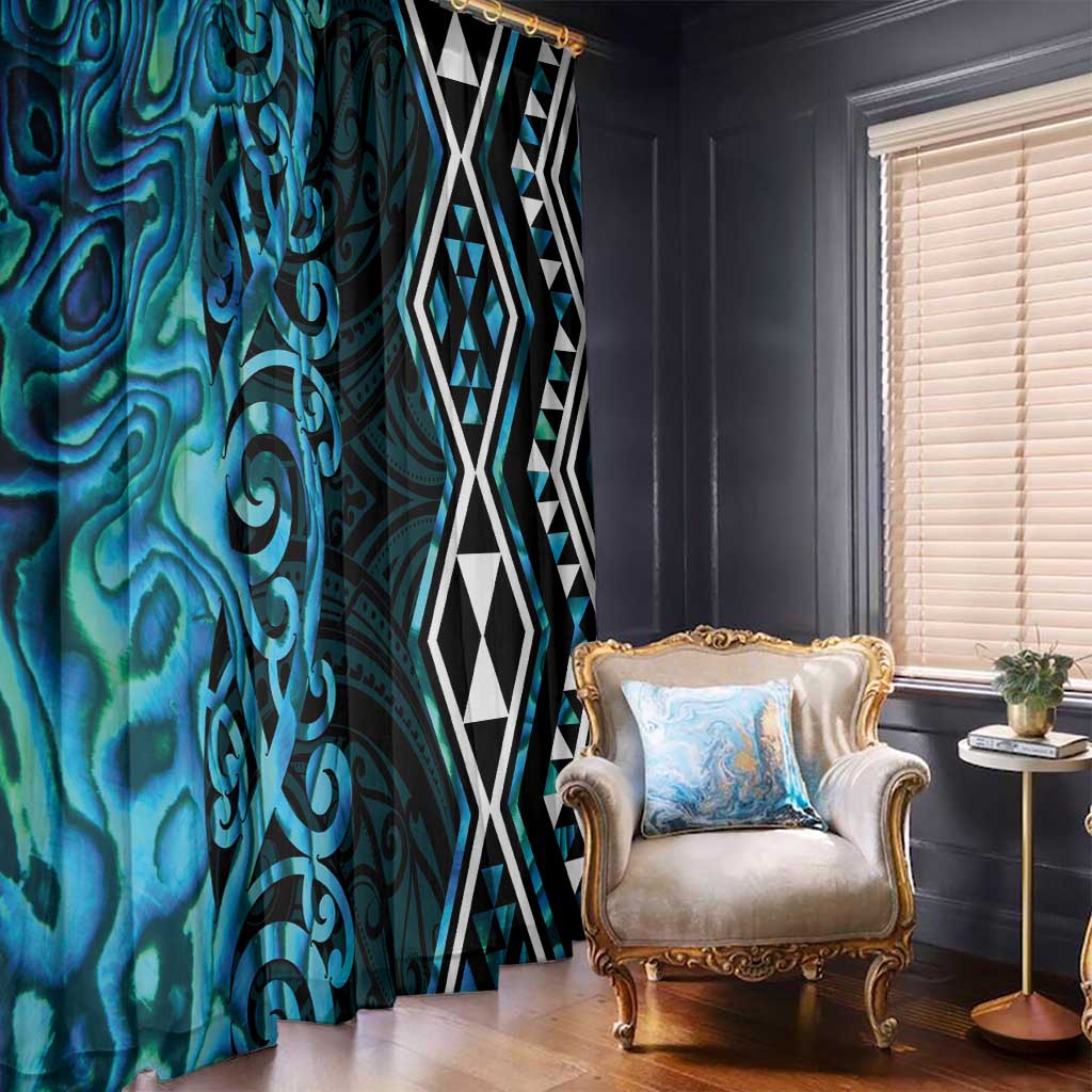 Turquoise Aotearoa Window Curtain Taniko Motifs With Paua Shell Kowhaiwhai