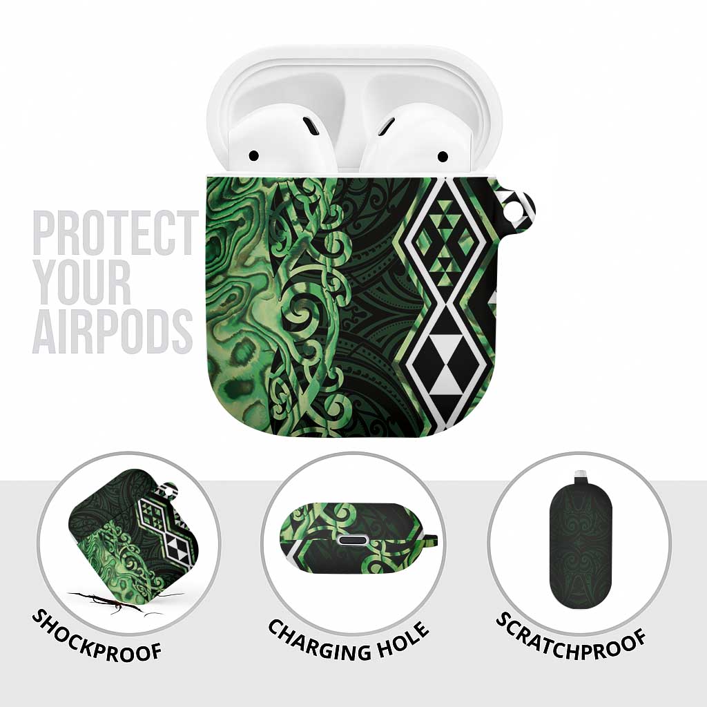 Green Aotearoa AirPods Case Taniko Motifs With Paua Shell Kowhaiwhai - Polynesian Pride