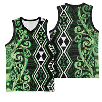 Green Aotearoa Basketball Jersey Taniko Motifs With Paua Shell Kowhaiwhai LT14 - Polynesian Pride