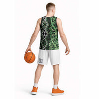 Green Aotearoa Basketball Jersey Taniko Motifs With Paua Shell Kowhaiwhai LT14 - Polynesian Pride