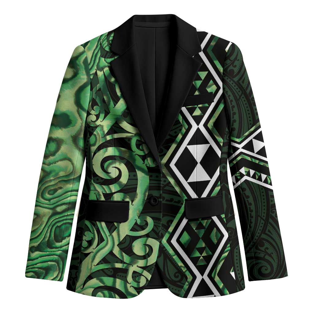 Green Aotearoa Blazer Taniko Motifs With Paua Shell Kowhaiwhai - Polynesian Pride