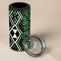 Green Aotearoa 4 in 1 Can Cooler Tumbler Taniko Motifs With Paua Shell Kowhaiwhai
