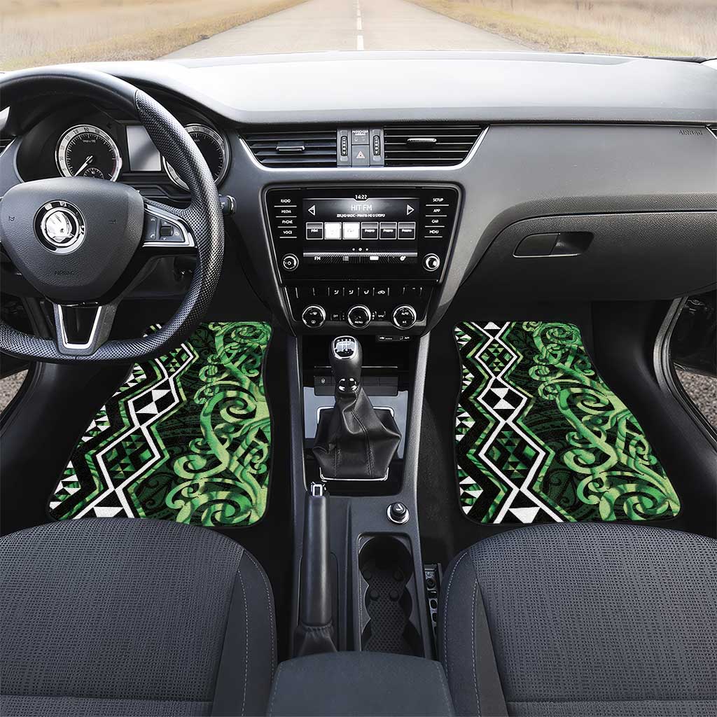 Green Aotearoa Car Mats Taniko Motifs With Paua Shell Kowhaiwhai