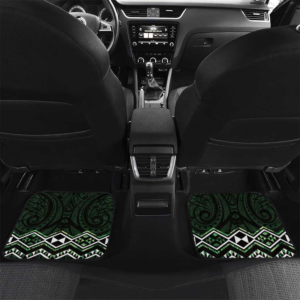 Green Aotearoa Car Mats Taniko Motifs With Paua Shell Kowhaiwhai