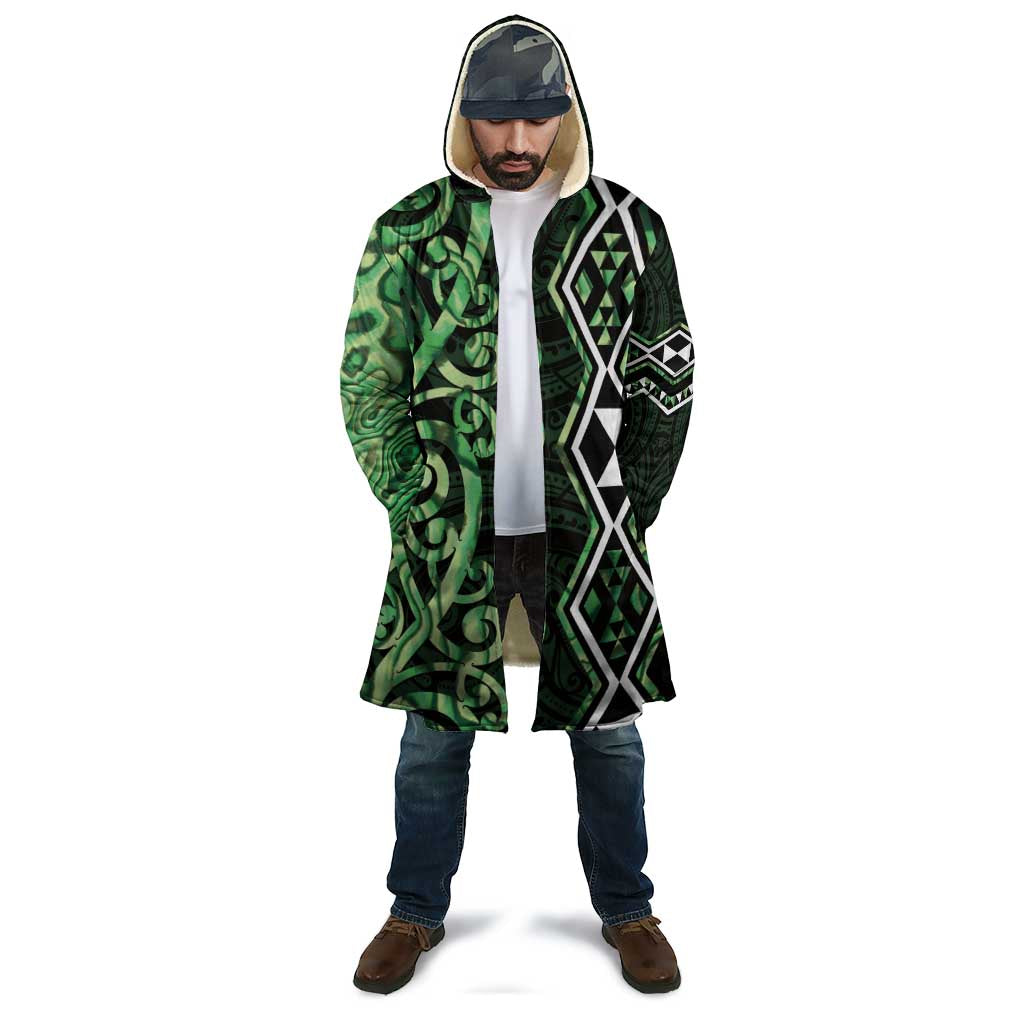 Green Aotearoa Cloak Taniko Motifs With Paua Shell Kowhaiwhai - Polynesian Pride