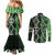 Green Aotearoa Couples Matching Mermaid Dress and Long Sleeve Button Shirt Taniko Motifs With Paua Shell Kowhaiwhai