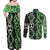 Green Aotearoa Couples Matching Off Shoulder Maxi Dress and Long Sleeve Button Shirt Taniko Motifs With Paua Shell Kowhaiwhai