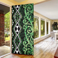 Green Aotearoa Door Cover Taniko Motifs With Paua Shell Kowhaiwhai - Polynesian Pride