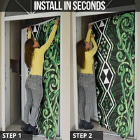 Green Aotearoa Door Cover Taniko Motifs With Paua Shell Kowhaiwhai - Polynesian Pride