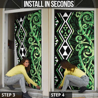 Green Aotearoa Door Cover Taniko Motifs With Paua Shell Kowhaiwhai - Polynesian Pride
