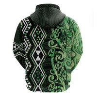 Green Aotearoa Hoodie Taniko Motifs With Paua Shell Kowhaiwhai
