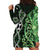 Green Aotearoa Hoodie Dress Taniko Motifs With Paua Shell Kowhaiwhai