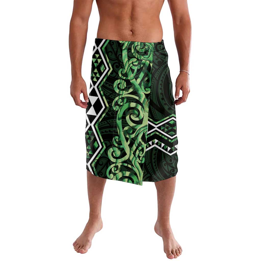 Green Aotearoa Lavalava Taniko Motifs With Paua Shell Kowhaiwhai