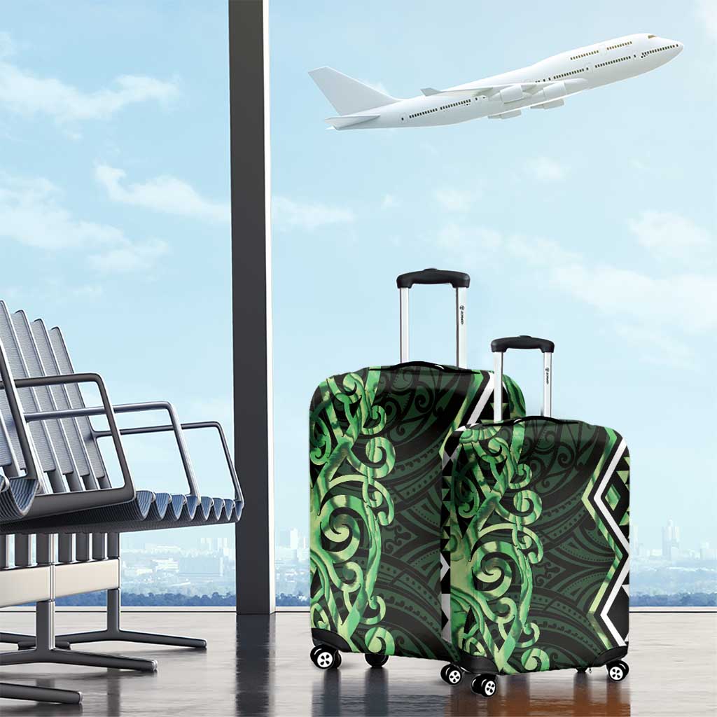 Green Aotearoa Luggage Cover Taniko Motifs With Paua Shell Kowhaiwhai