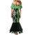 Green Aotearoa Mermaid Dress Taniko Motifs With Paua Shell Kowhaiwhai