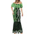 Green Aotearoa Mermaid Dress Taniko Motifs With Paua Shell Kowhaiwhai